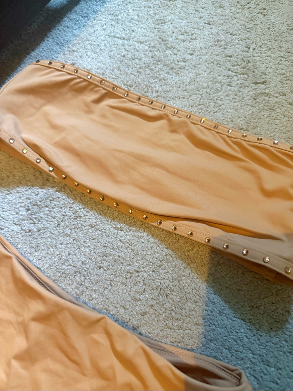 SKIMS SWIM RHINESTONE BANDEAU BIKINI + MID WAIST BOTTOMS | OCHRE - Picture 5 of 7
